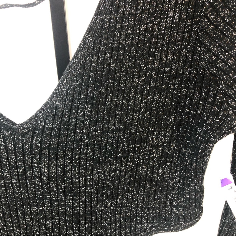 Open Edit Woman Sparkle Black Double V Cut Out Mini Dress Size XL NWT #k23 - Picture 3 of 6